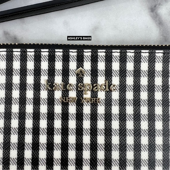 Kate Spade Lucy Jazzy Gingham Print Medium L-zip Wristlet Wallet - Picture 2 of 7